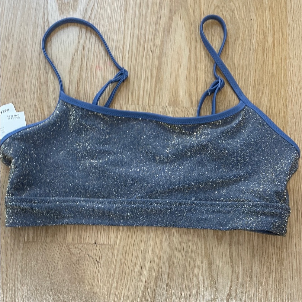Aerie Glittery Blue Bandeau Bikini Top NWT Size Medium